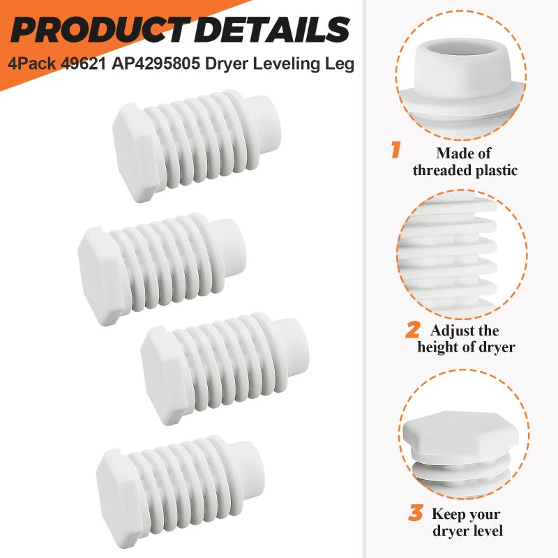 Beaquicy 49621 AP4295805 Dryer Leveling Leg Foot Feet by Beaquicy - Replacement For Whirlpool Ken-more Dryer - Pack of 4 - Image 2